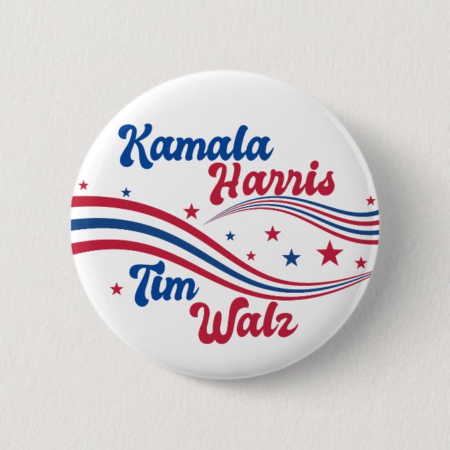 Retro Kamala Harris Tim Walz Blue Red Election Button (Front)