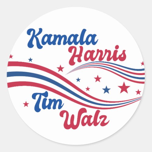 Retro Kamala Harris Tim Walz Blue Red Election Classic Round Sticker