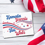 Retro Kamala Harris Tim Walz Blue Red Election Postcard<br><div class="desc">This cute retro Kamala Harris Tim Walz postcard features stars and wavy stripes in blue and red for the USA. A cool patriotic American democrat gift in fun vintage font.</div>