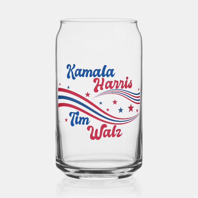 Retro Kamala Harris Tim Walz Cute Election Can Glass (Front)