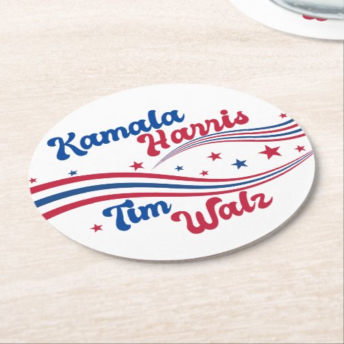 Retro Kamala Harris Tim Walz Cute Election Round Paper Coaster