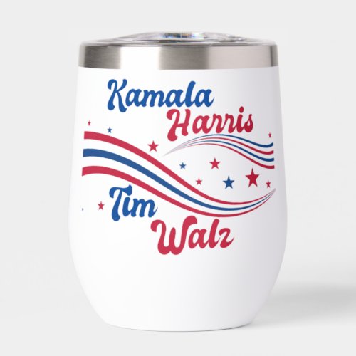 Retro Kamala Harris Tim Walz Cute Election Thermal Wine Tumbler