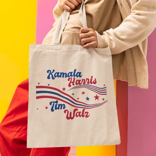 Retro Kamala Harris Tim Walz Cute Election Tote Bag