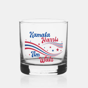 Retro Kamala Harris Tim Walz Cute Election Whiskey Glass