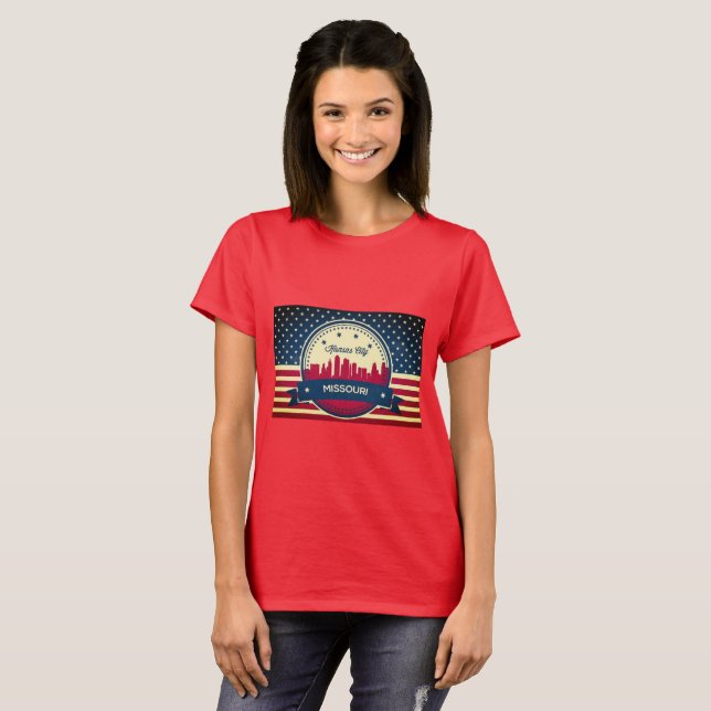 Retro Kansas City Missouri Skyline T-Shirt (Front Full)