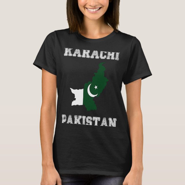 Retro Karachi Pakistan Distressed Pakistan Flag T-Shirt (Front)