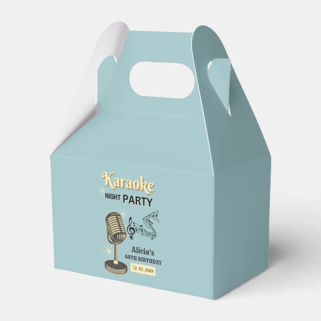 Retro Karaoke Night Party Teal & Cream Birthday Favor Boxes (Back Side)