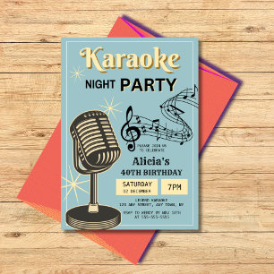 Retro Karaoke Night Party Teal & Cream Birthday Invitation