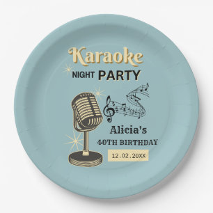 Retro Karaoke Night Party Teal & Cream Birthday Paper Plates