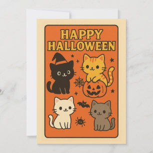 Retro Kawaii Cats Halloween Invitation Card