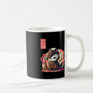 Retro Kawaii Samurai Cat with Cherry Blossom Tree Coffee Mug
