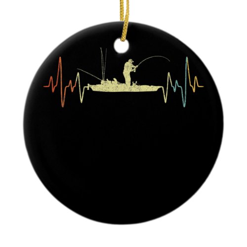 Retro Kayak Fishing Heartbeat Kayaking Vintage  Ceramic Ornament