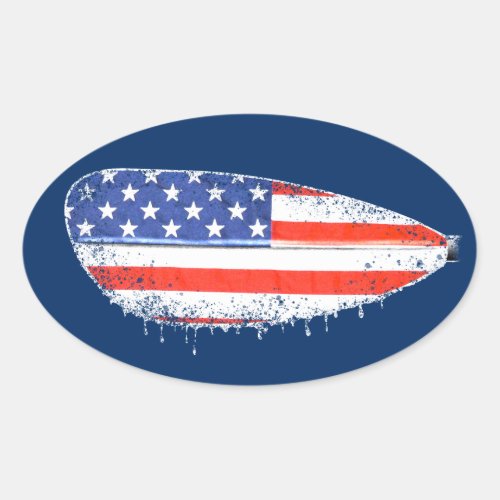 Retro Kayaking American Flag Kayak Paddling Oval Sticker