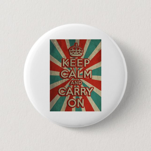 Retro Keep Calm And Carry On Pinback Button (Front)
