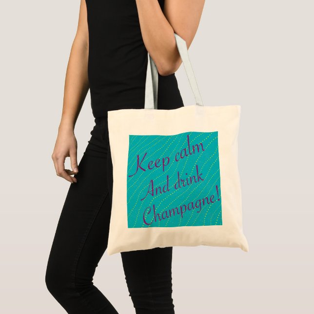 Retro Keep Calm Drink Champagne Turquoise Tote Bag (Front (Product))