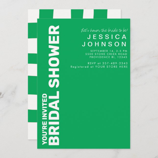 Retro Kelly Green White Checkerboard Bridal Shower Invitation (Front/Back)