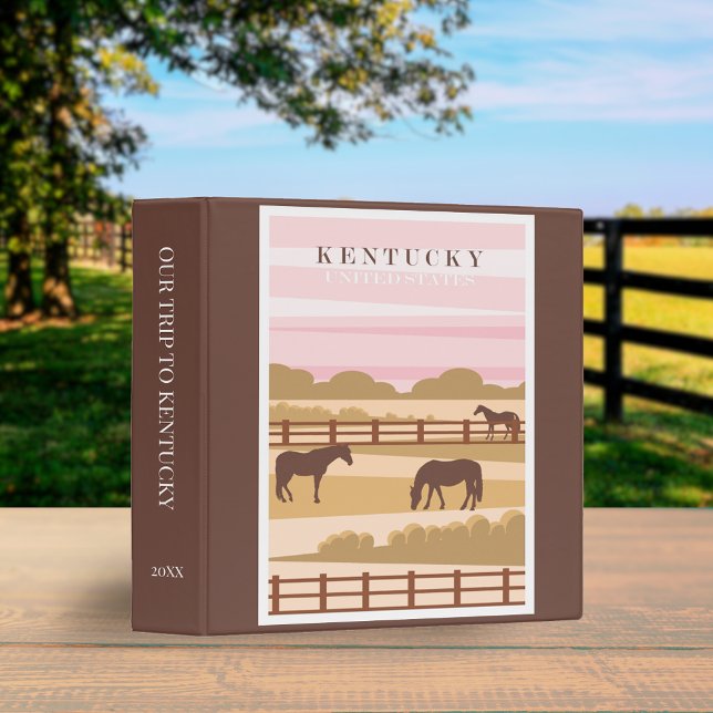 Retro Kentucky Horses Travel Scrapbook Album Brown 3 Ring Binder (Creator Uploaded)