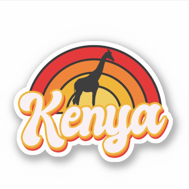 Retro Kenya Giraffe Silhouette Sunset Sticker (Front)