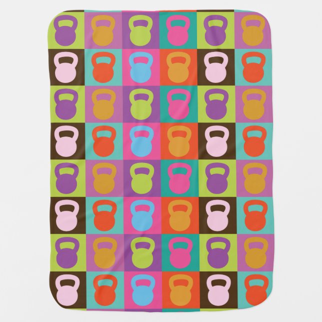 Retro Kettlebell Pattern - Workout And Weight Lift Swaddle Blanket (Front)