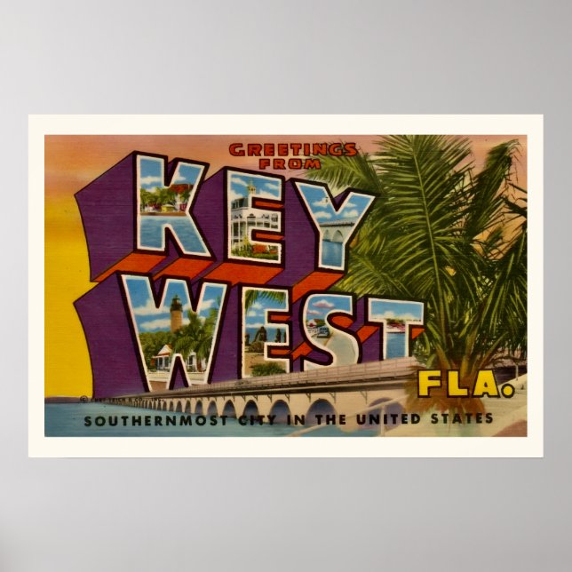 Retro Key West Florida 20x30 Postcard Print (Front)