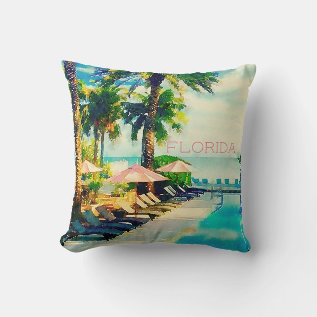 Retro Key West, Florida Throw Pillow (Front)