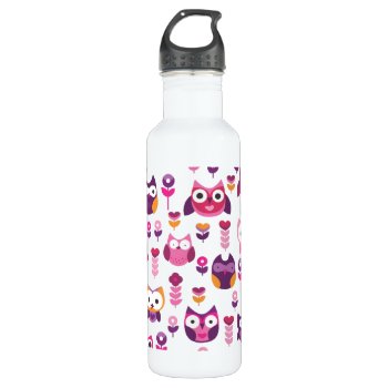 Retro Kids Owl Stainless Steel Water Bottle by designalicious at Zazzle