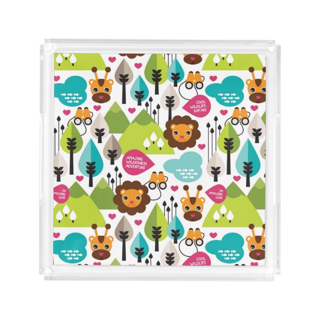 retro kids safari lion wildlife acrylic tray (Front)