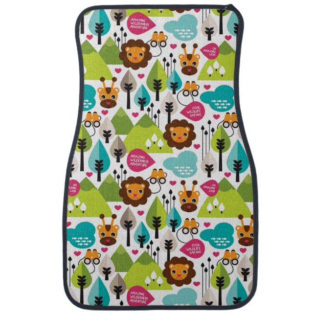 retro kids safari lion wildlife car mat (Front)