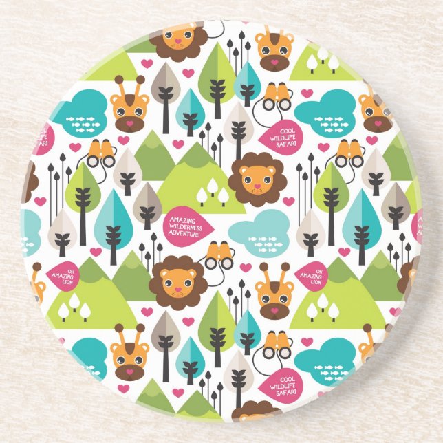 retro kids safari lion wildlife coaster (Front)