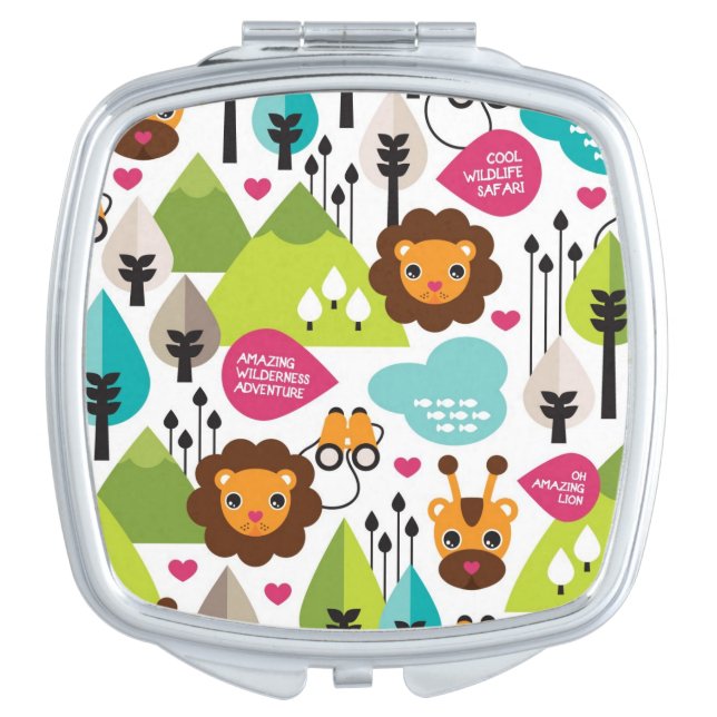 retro kids safari lion wildlife compact mirror (Front)