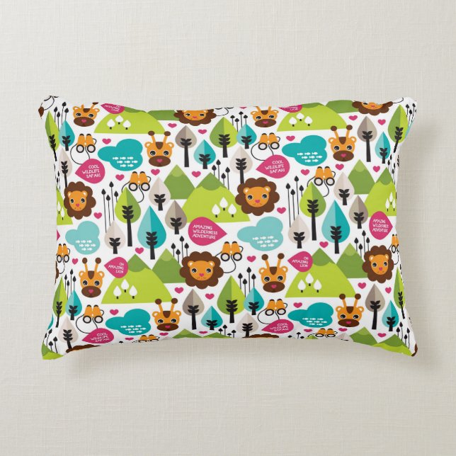 retro kids safari lion wildlife decorative pillow (Front)