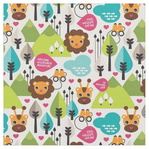 retro kids safari lion wildlife fabric