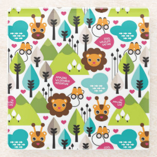 retro kids safari lion wildlife glass coaster