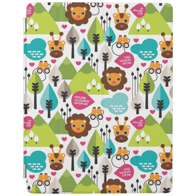retro kids safari lion wildlife iPad smart cover (Front)