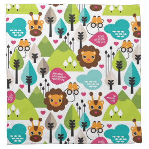 retro kids safari lion wildlife napkin