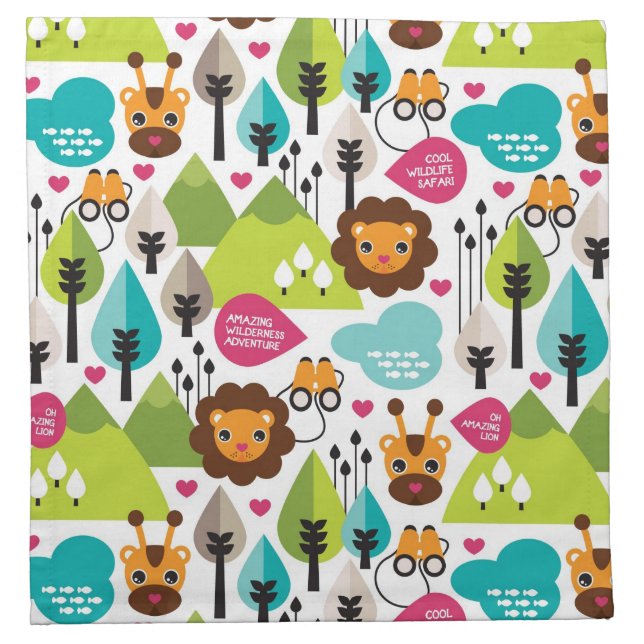 retro kids safari lion wildlife napkin (Front)