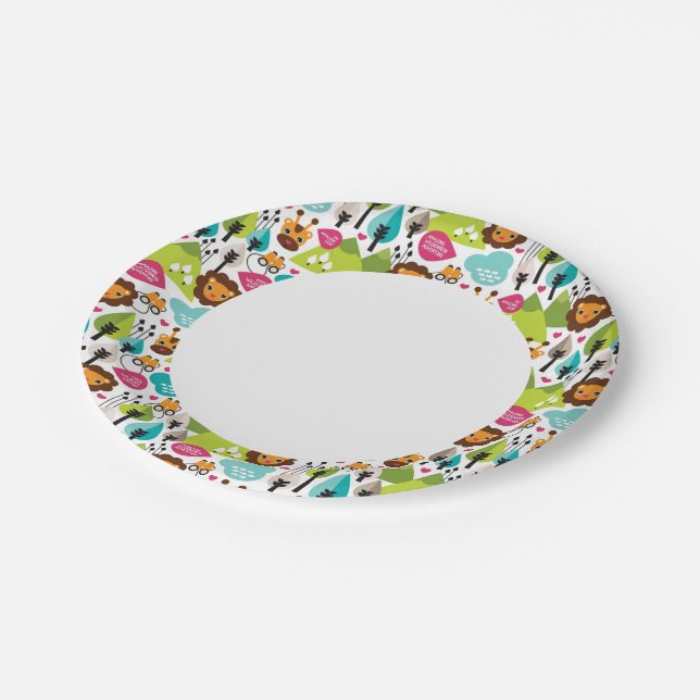 retro kids safari lion wildlife paper plates (Angled)