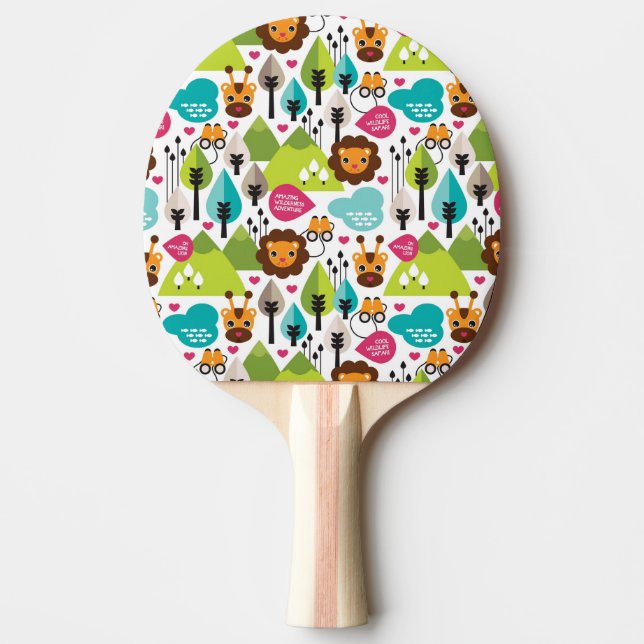 retro kids safari lion wildlife Ping-Pong paddle (Front)