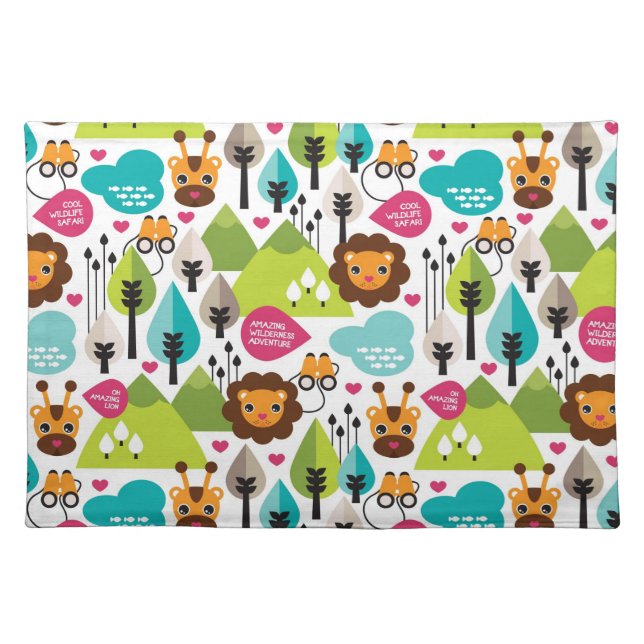 retro kids safari lion wildlife placemat (Front)