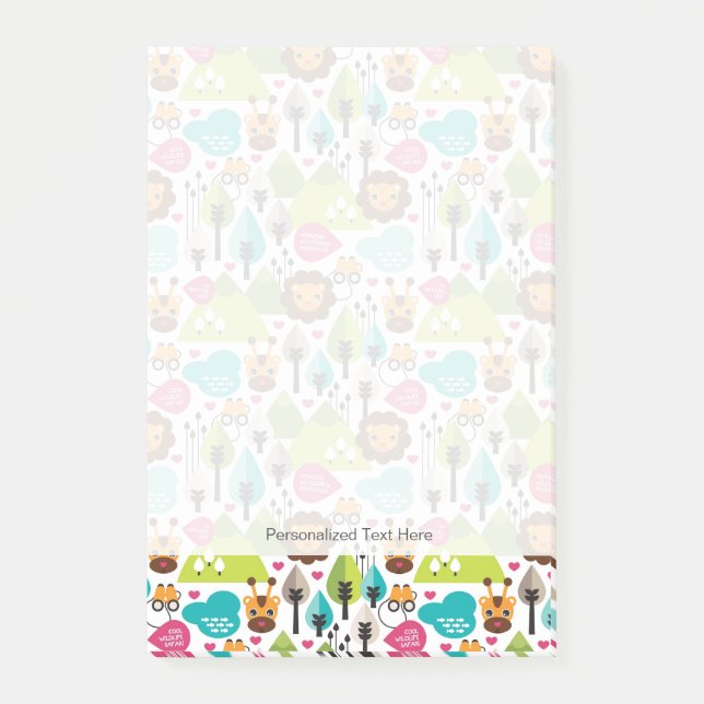 retro kids safari lion wildlife post-it notes (Front)