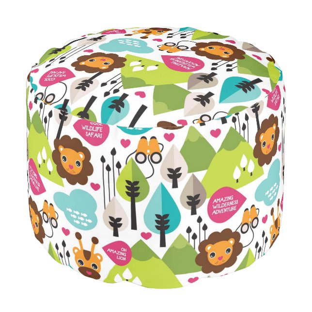retro kids safari lion wildlife pouf (Angled Front)