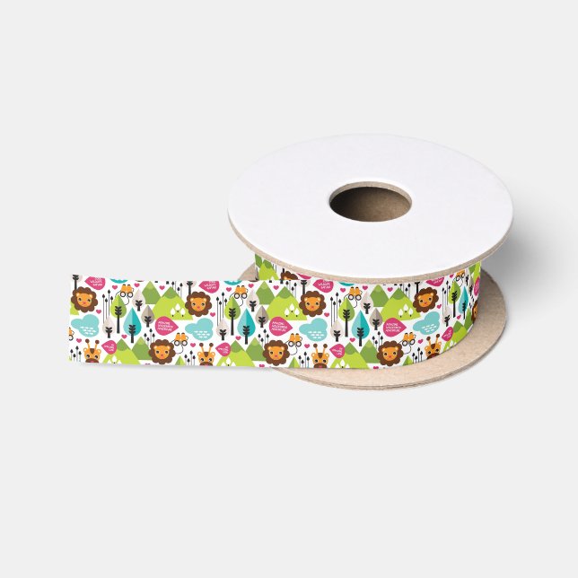 retro kids safari lion wildlife satin ribbon (Spool)