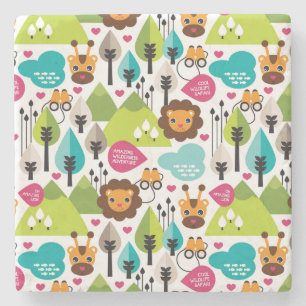 retro kids safari lion wildlife stone coaster