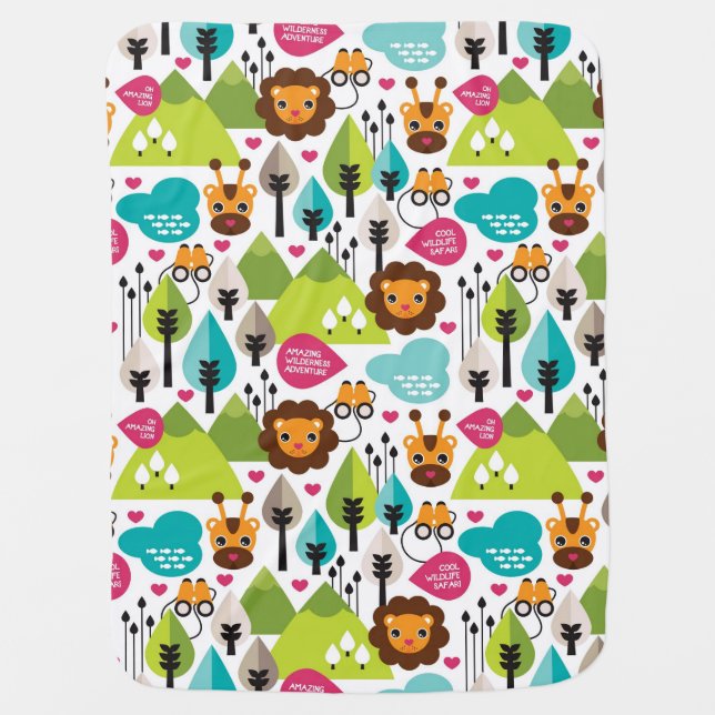 retro kids safari lion wildlife stroller blanket (Front)