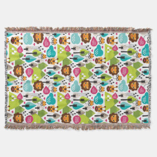 retro kids safari lion wildlife throw blanket