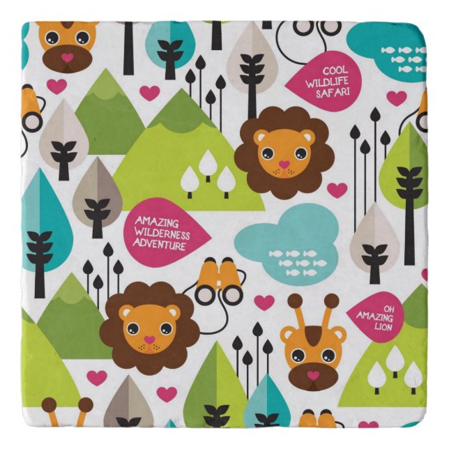 retro kids safari lion wildlife trivet (Front)
