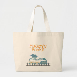 Retro Kids Train  Name Library Book   Large Tote Bag