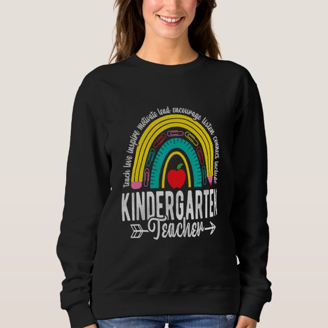 Retro Kindergarten Teacher Rainbow First Day Back  Sweatshirt (Front)