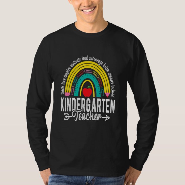 Retro Kindergarten Teacher Rainbow First Day Back  T-Shirt (Front)