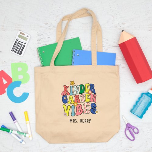 Retro Kindergarten Vibes Teacher Large Tote Bag